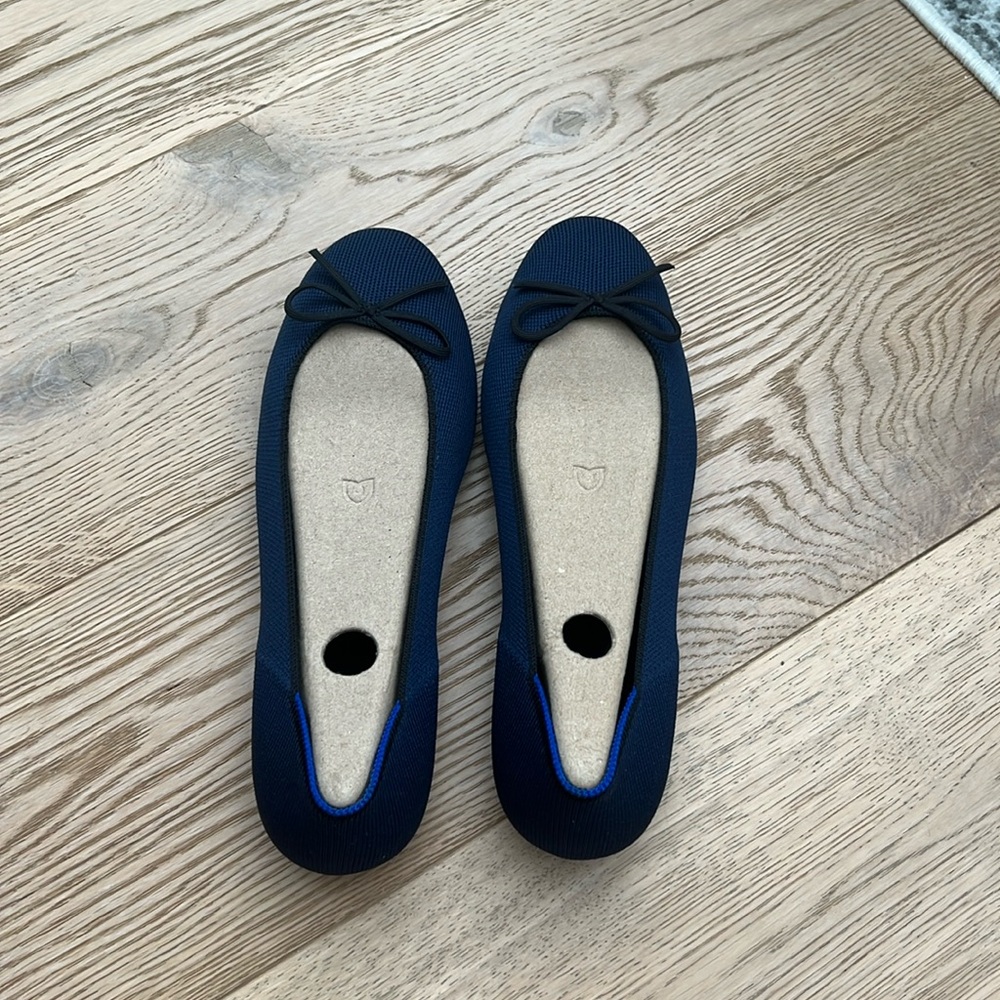 Rothy’s ballet flats, size 8.5, navy with black bows